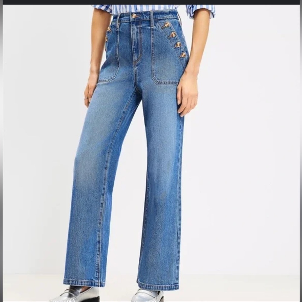 LOFT wide leg sailor jeans with pocket buttons size 8